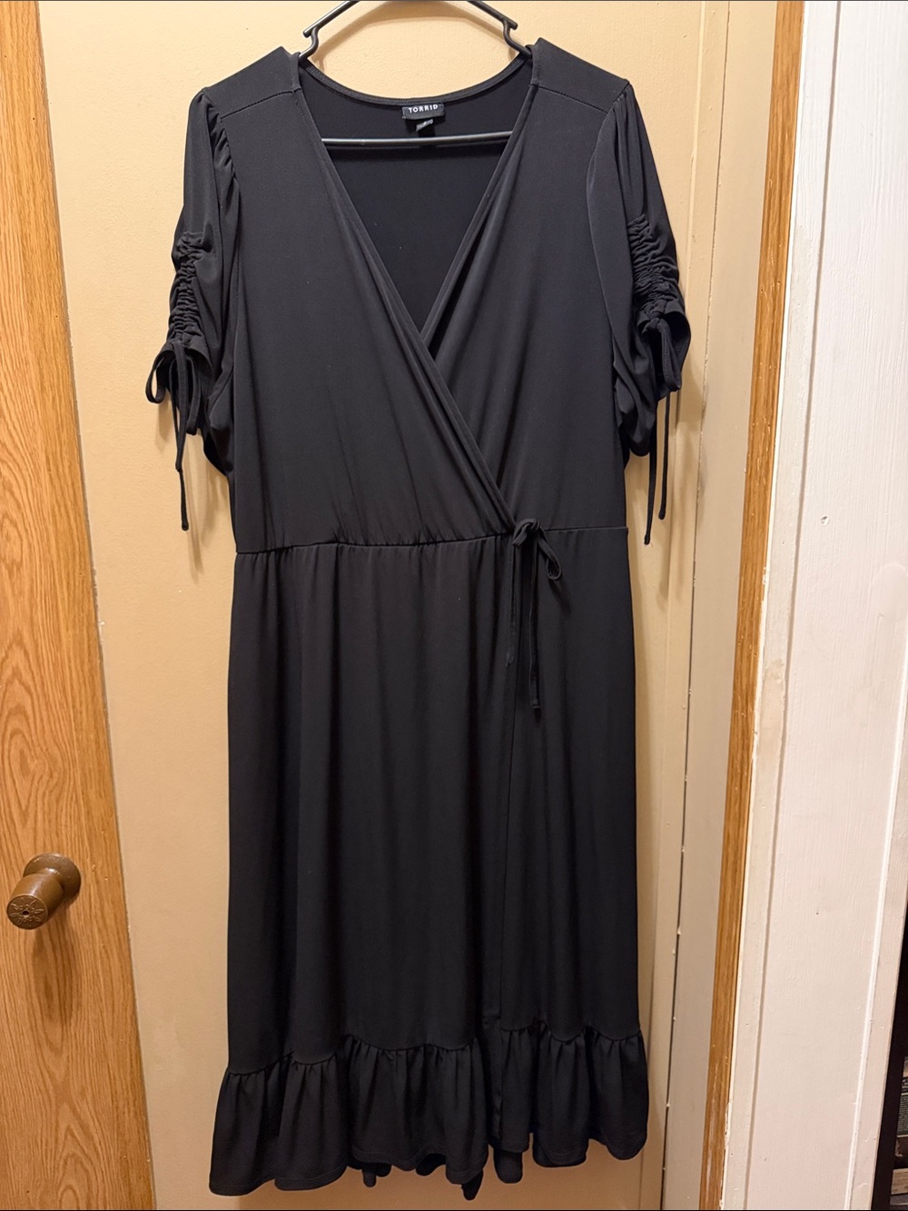 TORRID Black Wrap Midi Dress with Tie Waist